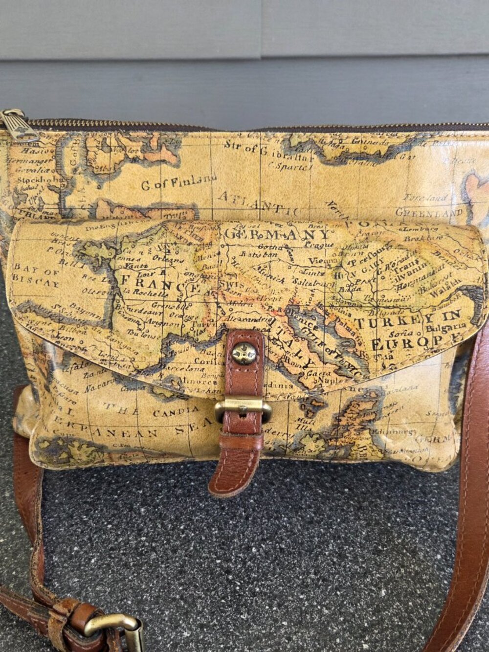Patricia Nash Avellino Leather Crossbody Bag European Map Print